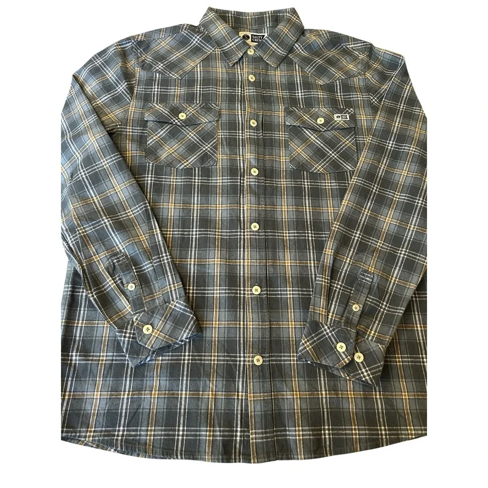 NWT Salty Crew Blue Plaid Flannel Shirt Size Large